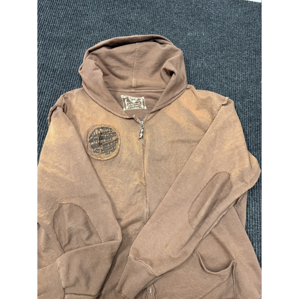 Vintage True Religion Hoodie Men's XL Brown Y2K Full Zip Distressed Made Mexico